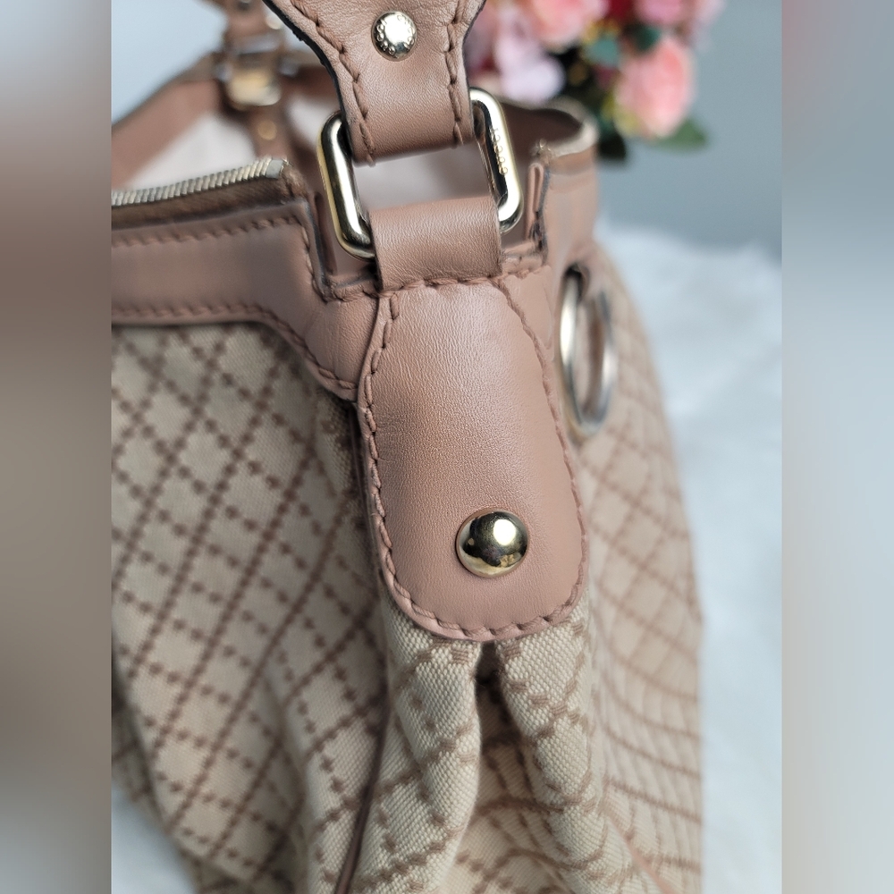 Gucci Beige/Pink Diamante Canvas And Leather Medium Sukey Hobo - Picture 15 of 17